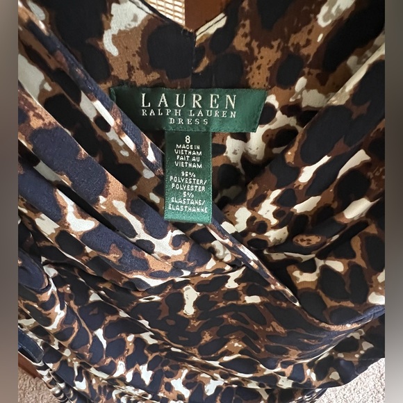 Ralph Lauren animal print faux wrap ruched front v neck sleeveless dress - Picture 6 of 8